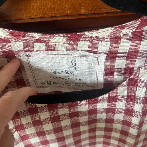 notPERFECTLINEN montmarte drop shoulder dress in Marsala gingham - Picture 3 of 9